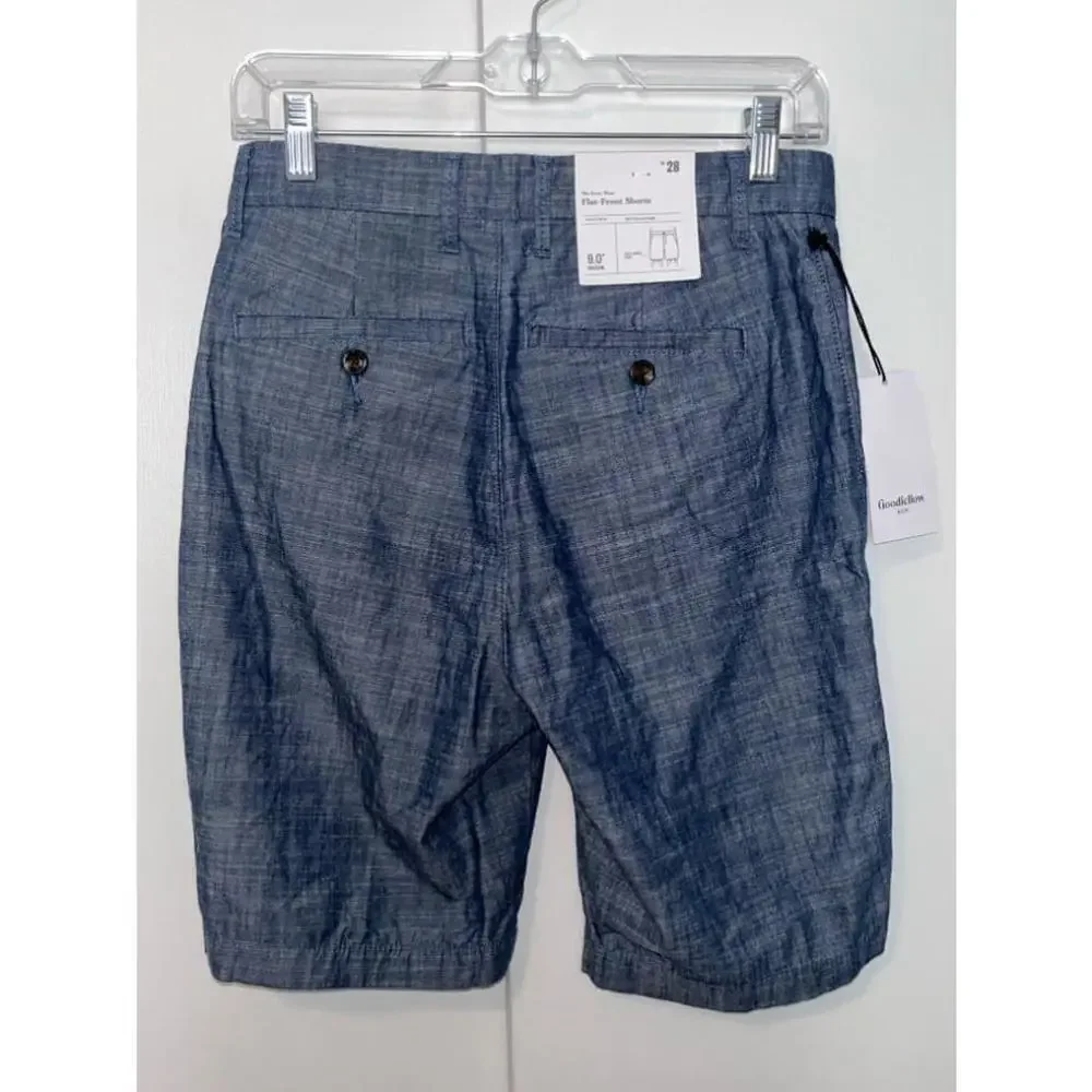Goodfellow & Co. Chambray Blue Flat-Front Cotton 9” Shorts Men’s Size 28